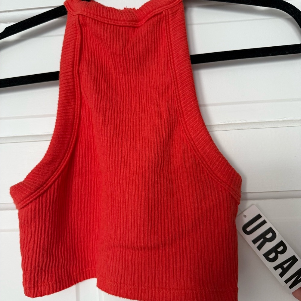 Urban Outfitters Crop Ribbed Tank Top - ORANGE
